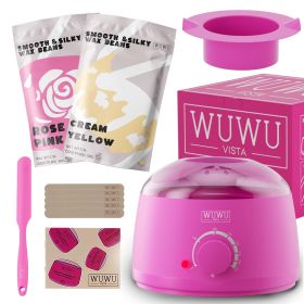 Waxing Kit 11 Items WUWUVISTA Hair Removal Wax Kit With Wax Melt Warmer Waxing Beads For Face,Brazilian,Full Body,Bikini,Sensitiive Skin Suitable For (Option: Pink-EU Plug)